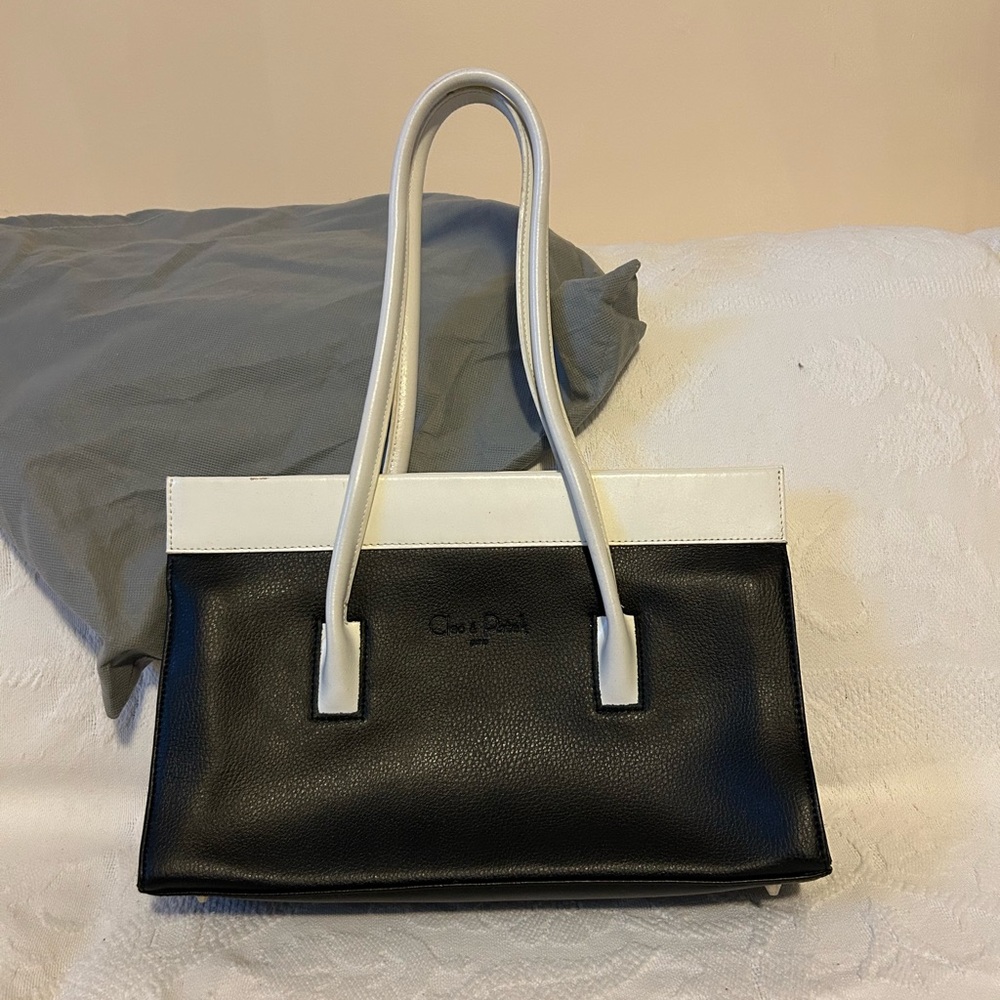NWOT: Vintage Cleo & Patek Genuine Leather Black & White Satchel; with Dust Bag